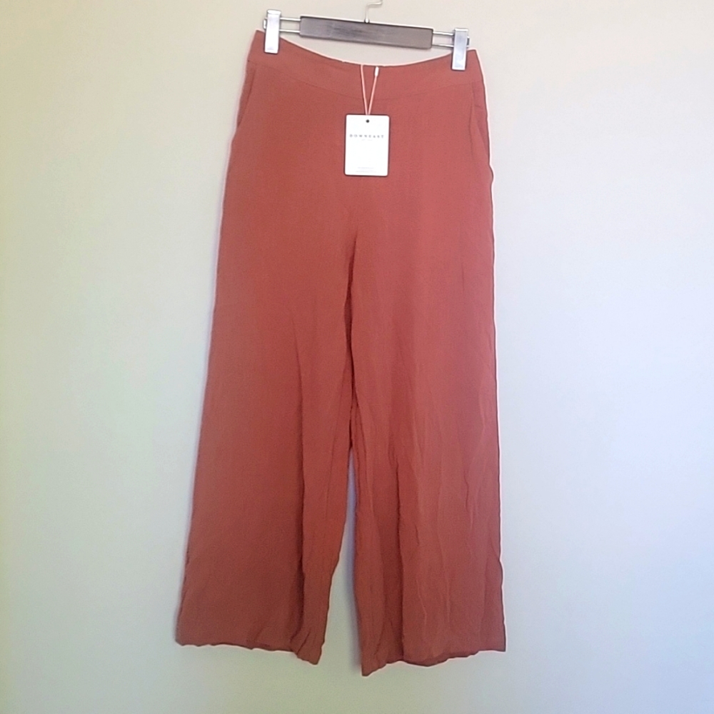 DownEast Linen Blend Wide Leg Crop Pants  Rust sz M with Pockets Pull On NWT